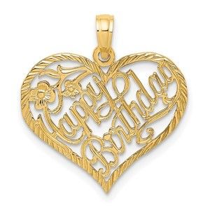 10K Gold Solid Talking HAPPY BIRTHDAY Heart Pendant